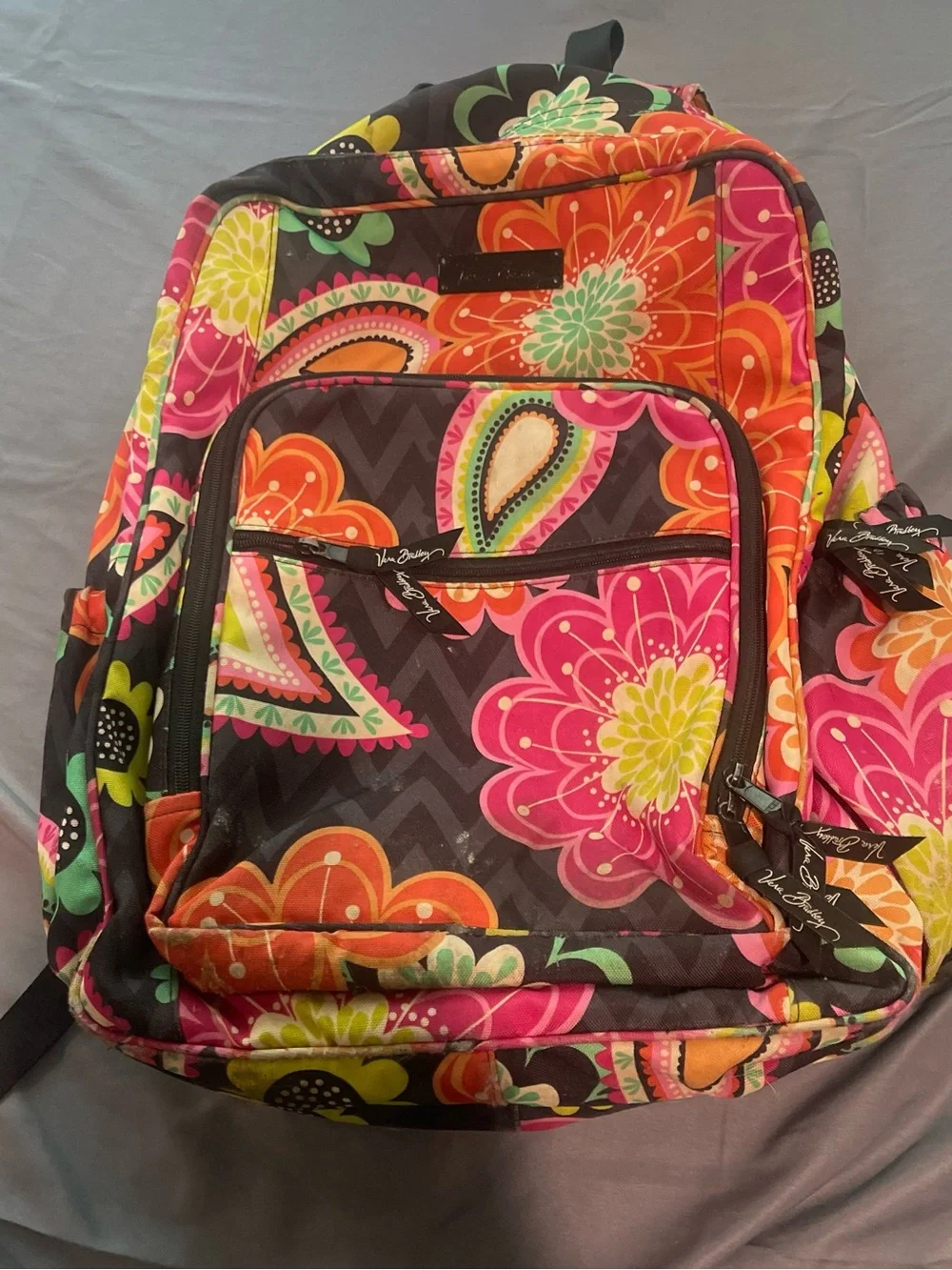 Vera Bradley Multicolor Floral Paisley Backpack in Black, Pink, Orange & Green